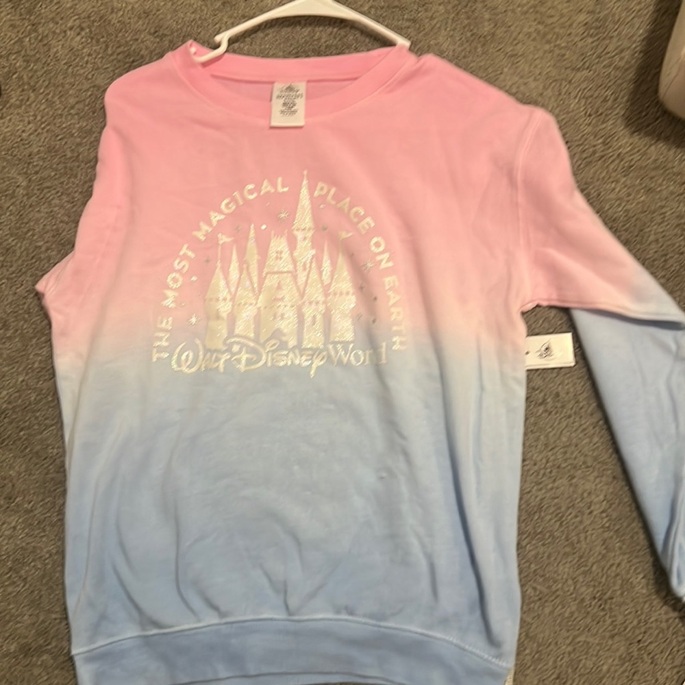 Disney Parks WDW Pink Blue Ombré Castle Crewneck